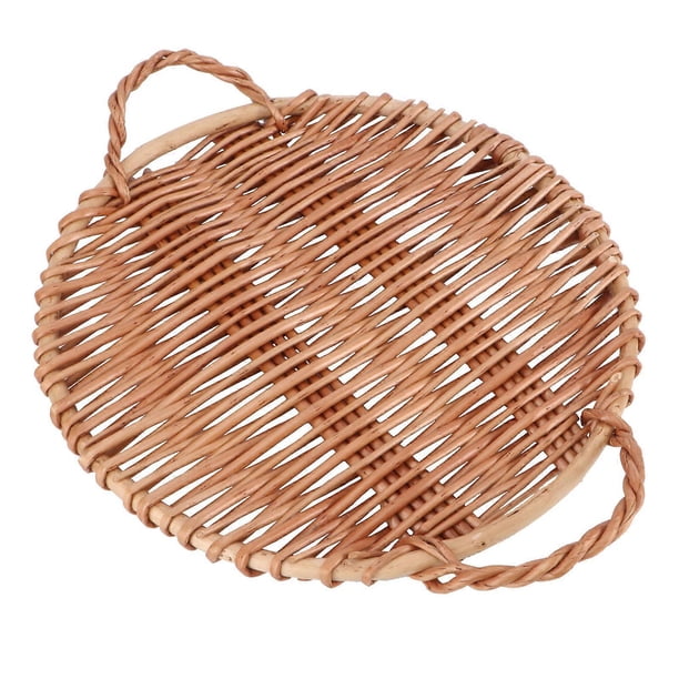 Creative Round Serving Tray Handcrafted Willow Snack Plate for Home Decor Desserts Fruits Bread Storage Elegant Brown Finish Versatile Woven Design