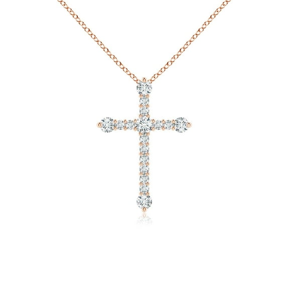 ANGARA Natural Prong-Set Diamond Budded Cross Pendant in 14K Rose Gold for Women (Size-2.4mm| Color-G| Clarity-VS2) | April Birthstone, Anniversary, Jewelry Gift for Women | Natural Diamond Necklace