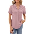 thumbnail image 3 of Kcolen Blouses for Women Casual V Neck Summer Short Sleeve Comfy Trendy Solid Color Tee Shirts Womens Business Casual Outfits,Rose Gold, 3 of 6