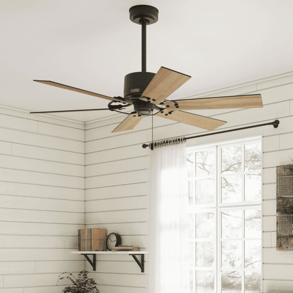 Restored Hunter Fan 52 inch Casual Matte Black Finish Indoor Ceiling Fan With 6 Blades and Pull Chain (Refurbished)