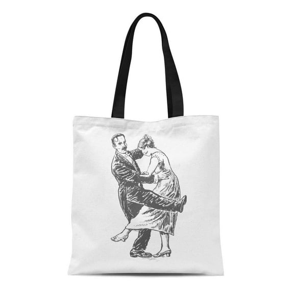 POGLIP Canvas Tote Bag Dance Private Dancers Couple Dancing Vintage Lineart Engraving Victorian Durable Reusable Shopping Shoulder Grocery Bag