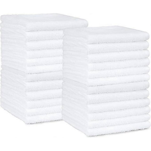 Pack of 24 100% cotton towelettes for bathroom/salon, quick drying, towel, high absorbency, 30 x 30 cm, white