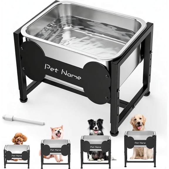 Elevated Dog Bowl, 2.4 Gallon Adjustable Stainless Steel Water Bowl for Large Breed, Dog Water Feeder, Pet Feeder with Full Metal Stand for Relief Joint Pressure, Easy Clean