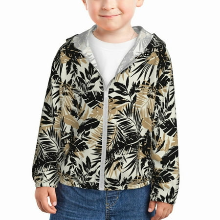 

Gaeub Black Palm Leaves Print Athletic Sun Protection Hoodie for Kids Long Sleeve Outdoor UV Shirt Running Fishing Top for Boys Girls-3 Years
