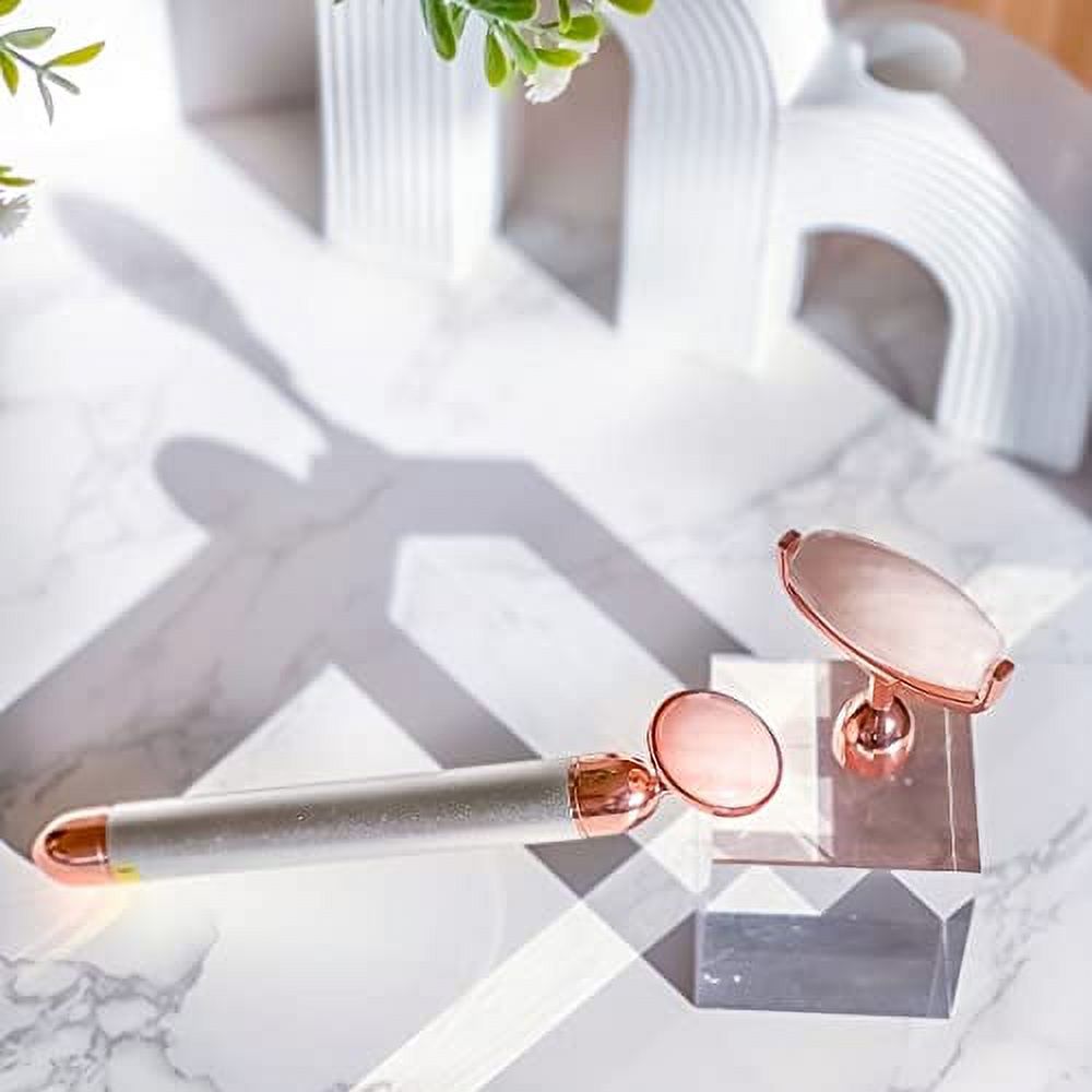 SKIN MANTRA-Electric Face Massager Roller for Flawless Face, Natural Rose Quartz Face Roller Massager for Anti-aging, Skin Tightening, Reduce Fine Lines and Wrinkles.