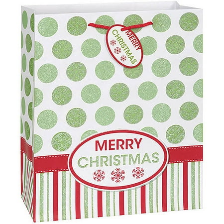 Bad Christmas Gifts (4 pack) Polka Dots and Stripes Merry Christmas Gift Bag, 13 x 10.5 in, 1ct ()
