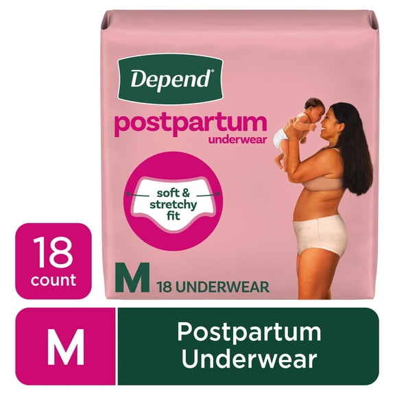 Depend Postpartum Underwear for Women, Maximum Absorbency, Medium, 18 Count