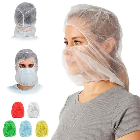 Disposable Hood Caps, One Size. Pack of 100 White Polypropylene Disposable Bouffant Hoods. Breathable Disposable Hoods. Protective Caps Hoods Hairnets. Full Face Hair Net for Food Service