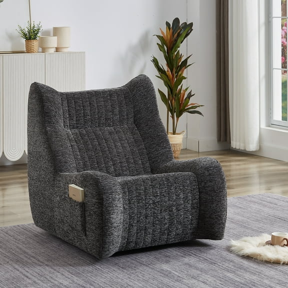 Miniyam Chenille Floor Sofa Chair with Side Pocket, Oversized Ergonomic Lounge Chair with High-Resilience Sponge for Living Room or Bedroom, Gray