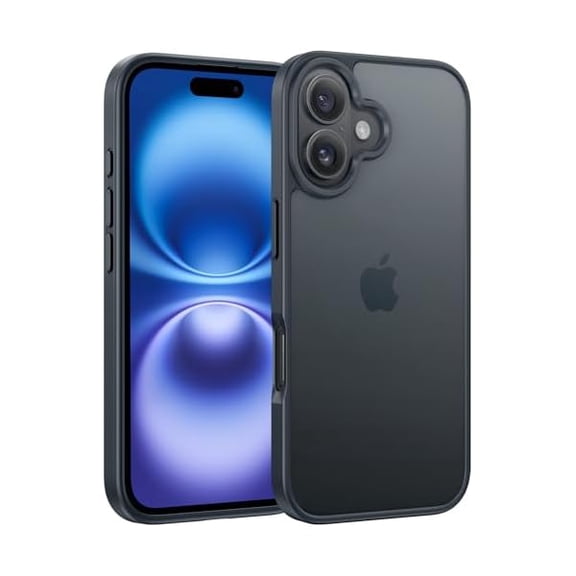 Eryueer for iPhone 16 Phone Case: Matte Textured Slim Lightweight Translucent Military Grade Drop Protection Cell Phone Cover - Rugged Durable Shockproof Protective Bumper - Black Matte