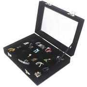 Clear Lid 24 Grid Small Jewelry Box ~ Showcase Display Storage For Rings Earrings Bracelet ~ Secure & Travel Friendly (Black)