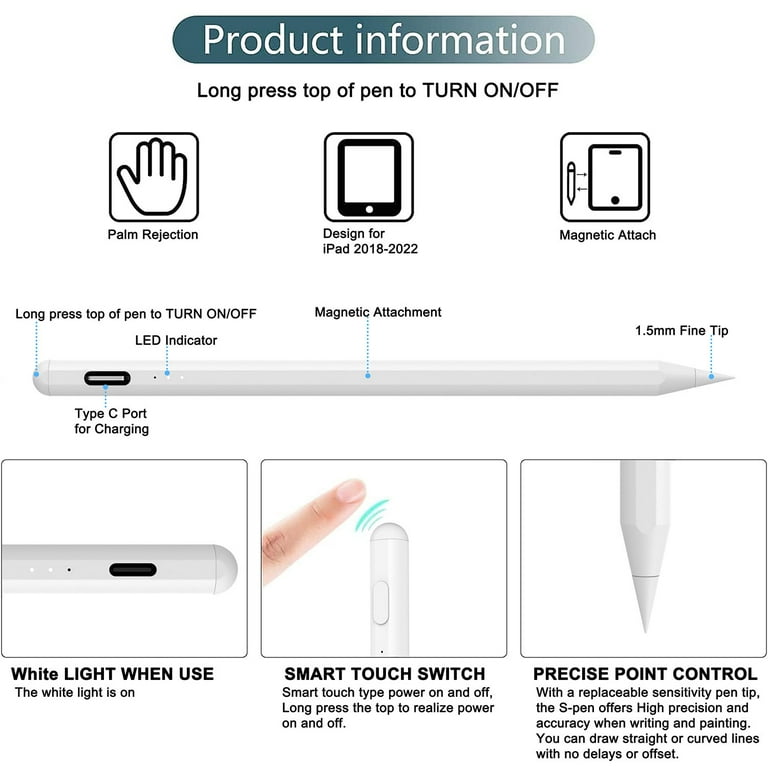  2023 iPad Air 5th/4th Generation 10.9 Stylus Pencil with Palm  Rejection,1.5mm POM Fine Tip Active Pen Compatible with Apple Pencil for iPad  Air 5th/4th 10.9 Inch Drawing Writing Stylus Pen Green 