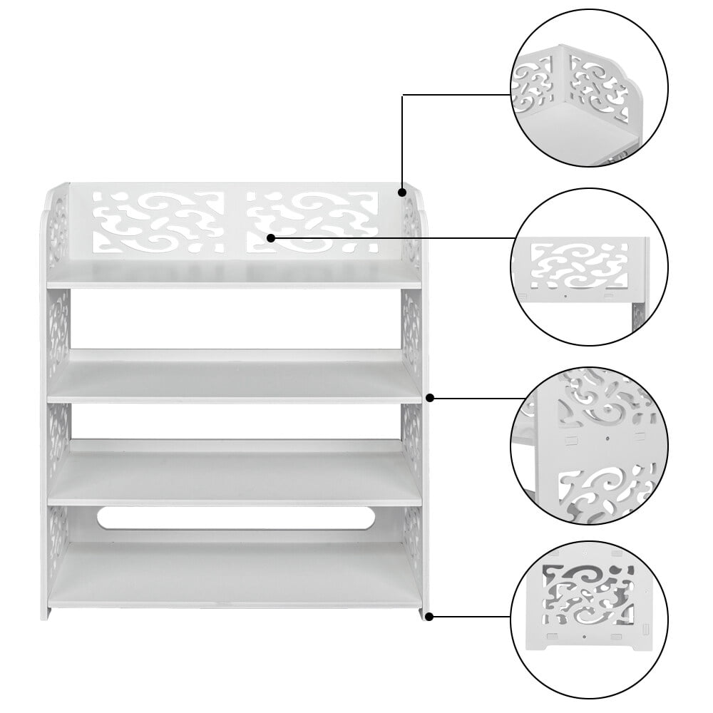Four Tiers Carved Shoe Rack, White