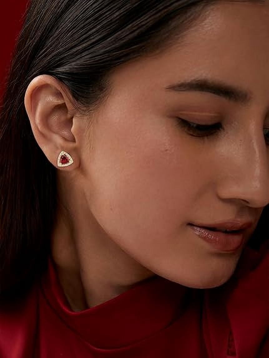 Divine Creation 2.20 Ct Trillion Cut Red Ruby Fancy Push Back Stud Earrings 14K Yellow Gold Plated For Womens 925 Sterling Silver