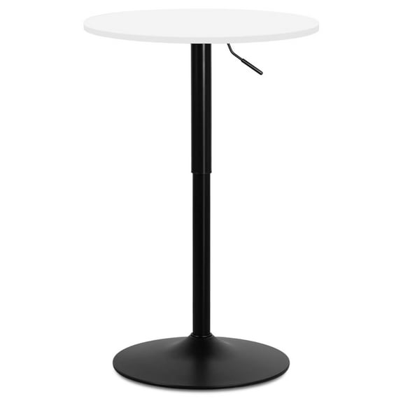 Pub Round Table White Wood Texture Top with Metal Base and with Adjustable Height, 23.5" Diameter Modern Cocktail Bistro Table for Dining Bistro Cafe Home Bar (White)