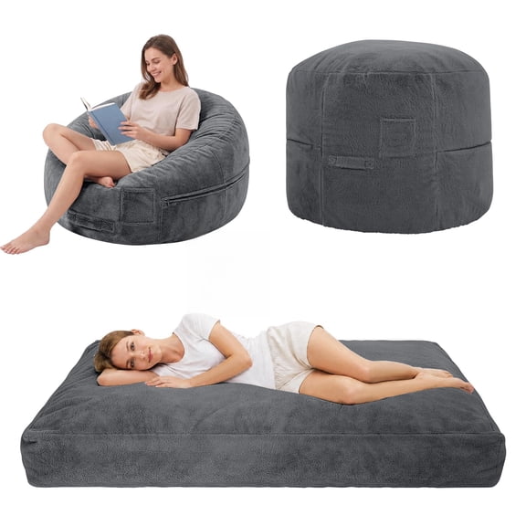 Bean Bag Chair Bed, 4-Foot Convertible Memory Foam Lounge Chair and Mattress with Plush Machine-Washable Cover, Lazy Sofa with Carry Handle for Adults, Teens and Kids