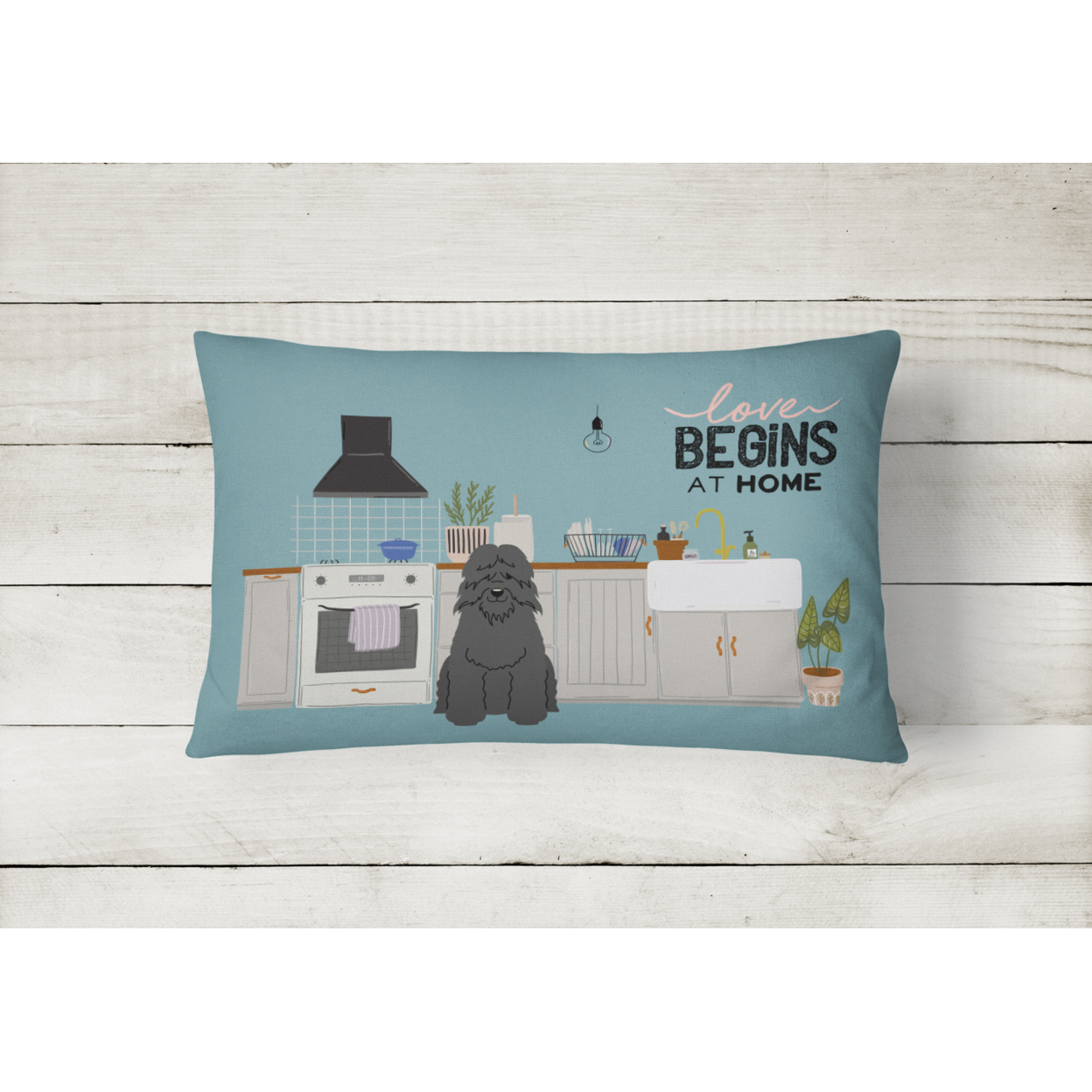 Carolines Treasures CK7778PW1216 Bouvier des Flandres Kitchen Scene Canvas Fabric Decorative Pillow 12H x16W multicolor