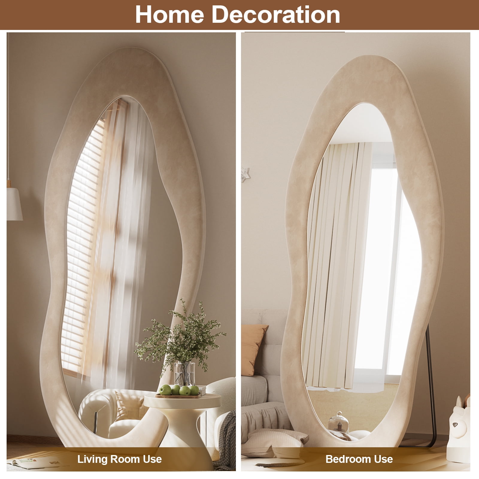 Anyrose 71"x30" Full Length Mirror Irregular Cloud Floor Mirror With Flannel Frame, White
