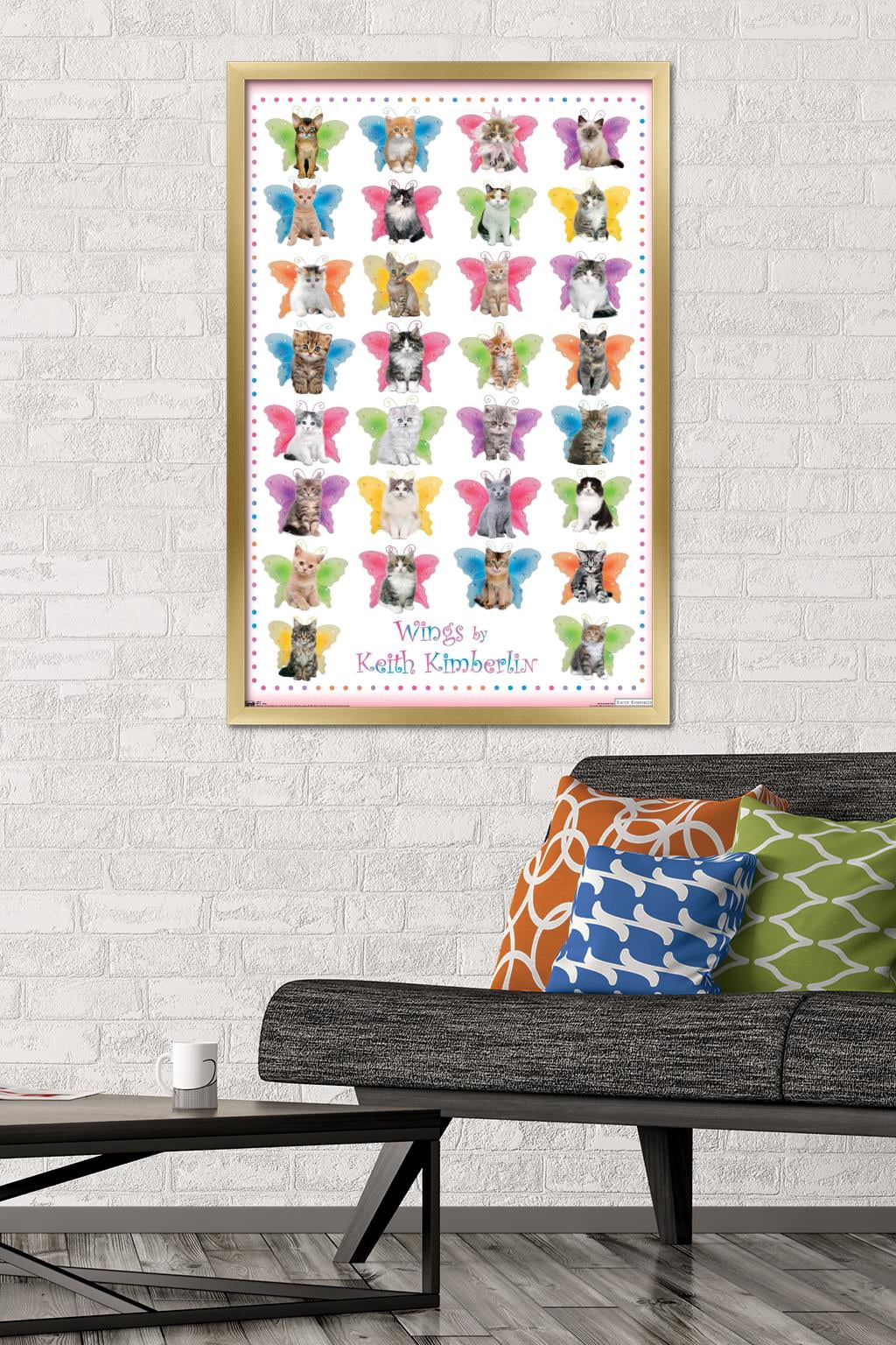 Keith Kimberlin - Kittens with Butterfly Wings Wall Poster, 22.375" x 34", Framed