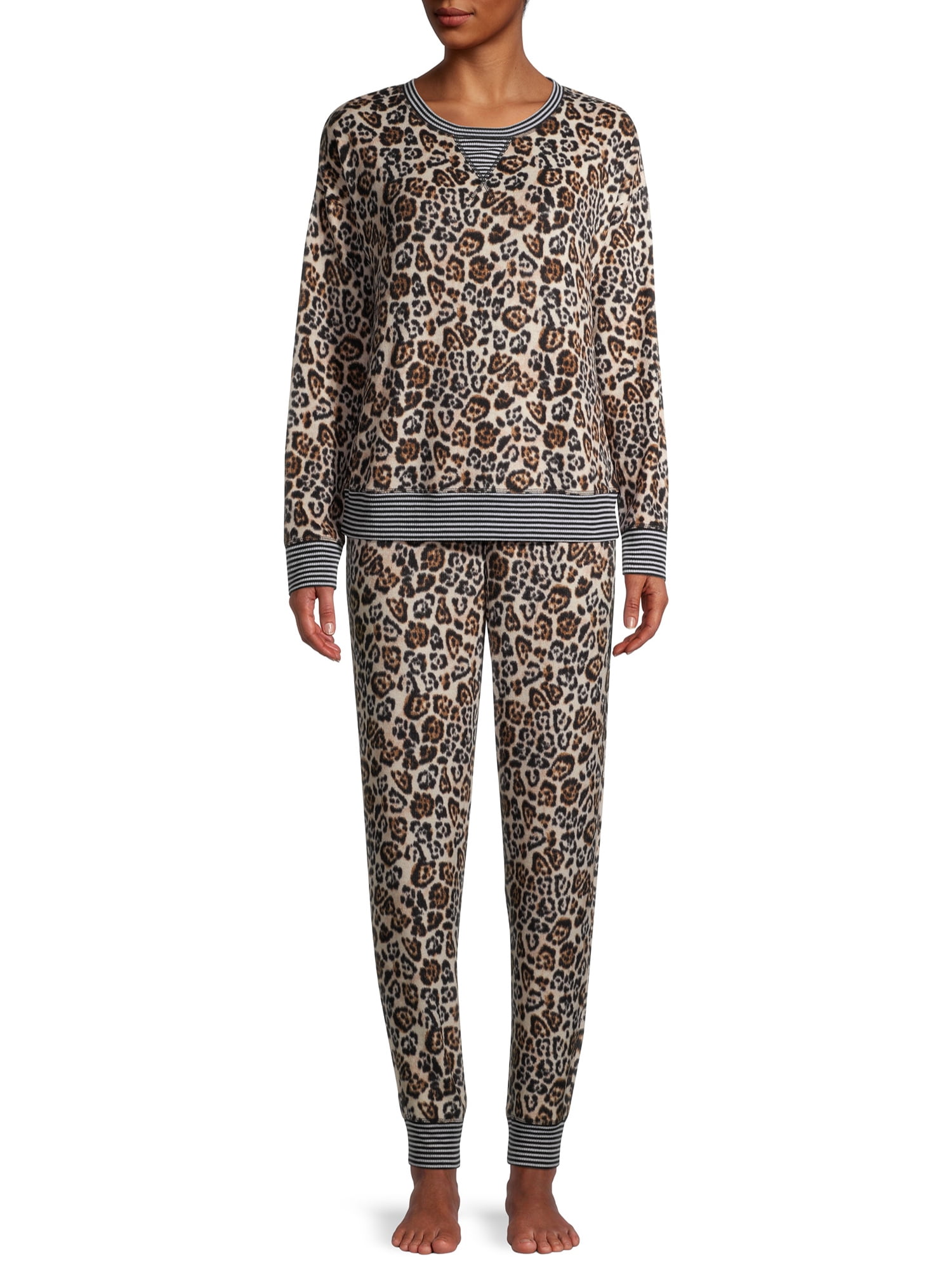 Secret Treasures Women's and Women's Plus Fuzzy Luxe Long Sleeve Top and Pants Pajama Set, 2-Piece