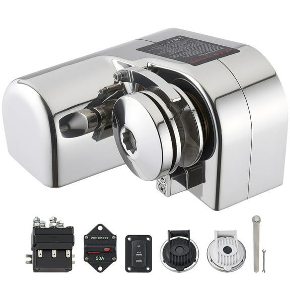 VEVOR Horizontal Fishing Windlass, 12V DC 600W, Windlass Anchor Systems Fit for 1/4-Inch Chain or 9/16 & 5/8 Inch Nylon Rope, Max Pull 573 lbs, 316 Stainless Steel Construction, for Boats 23-29.5 ft