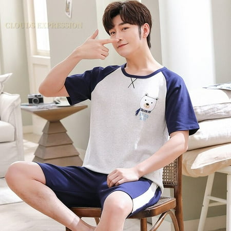 

QWZNDZGR Summer 100% Cotton Cartoon Men Pyjamas Short Pajamas Set Casual Sleepwear Pyjamas Night Suits Pijamas Plus Size XXXXL Homewear