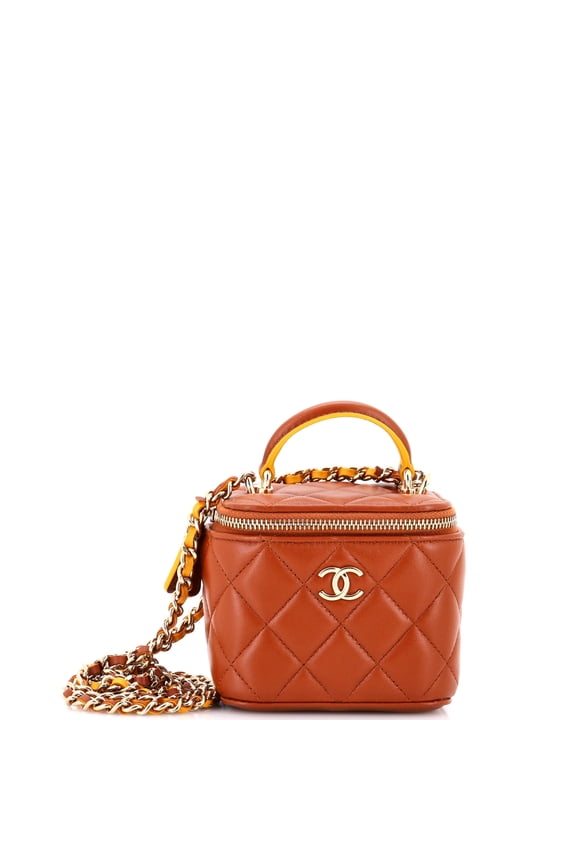 Pre-Owned Classic Top Handle Vanity Case with Chain Quilted Lambskin Mini By Rebag