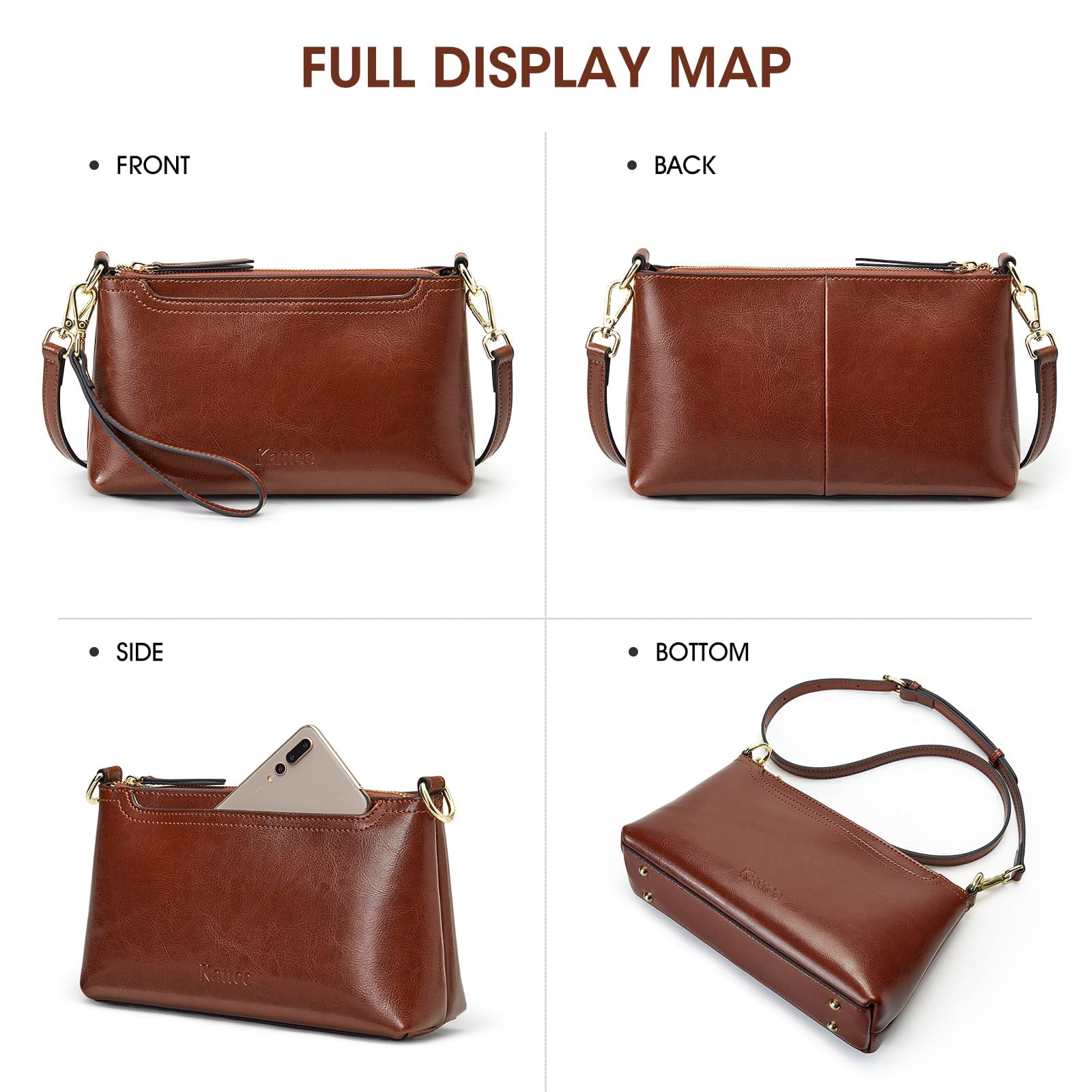 Kattee Leather Crossbody Bags for Women Trendy, Small Shoulder Purses and Handbags, Clutch Wristlet Wallet with 2 Straps