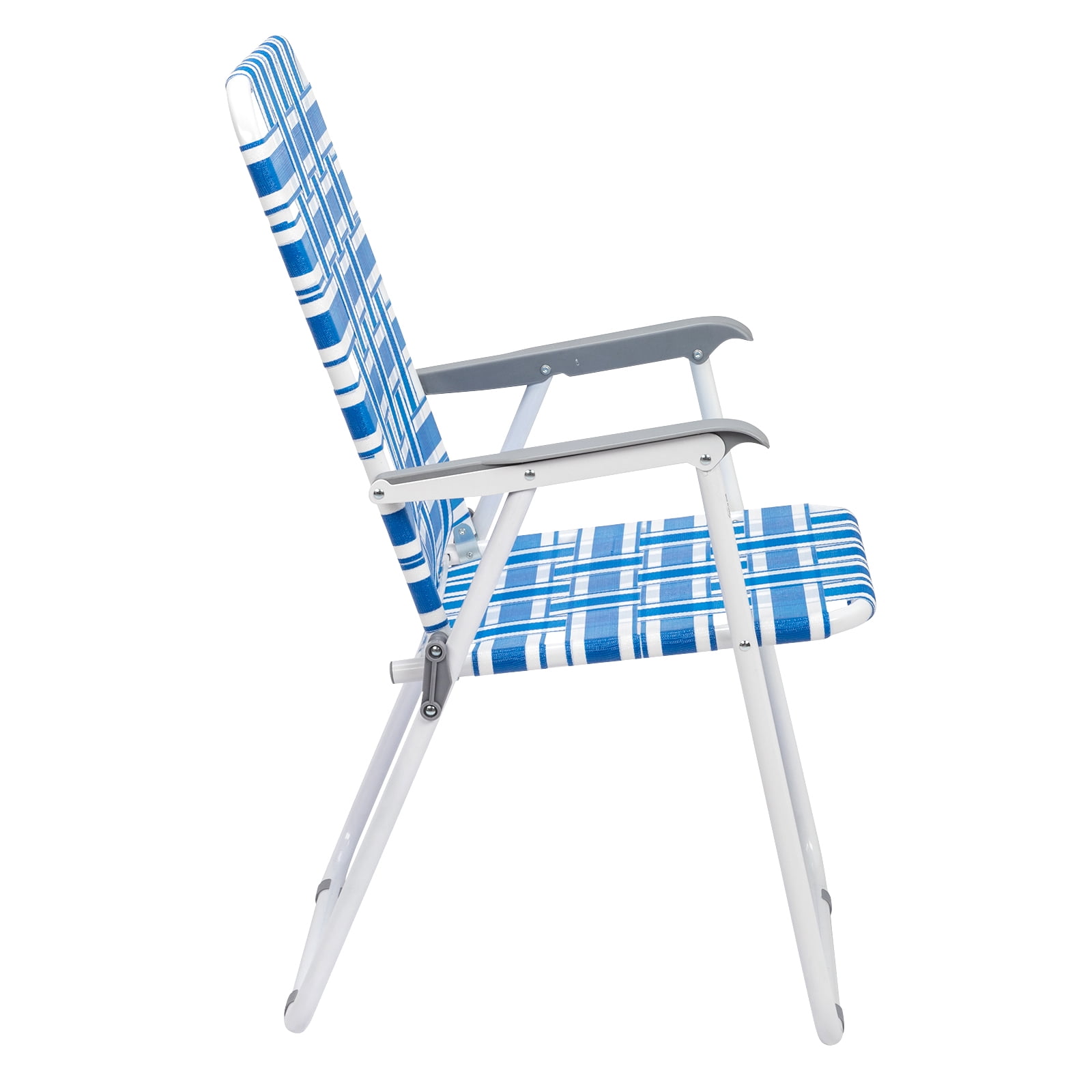 2Pcs Folding Beach Chair, Steel Tube PP Webbing Bearing 120kg Blue & White Strip