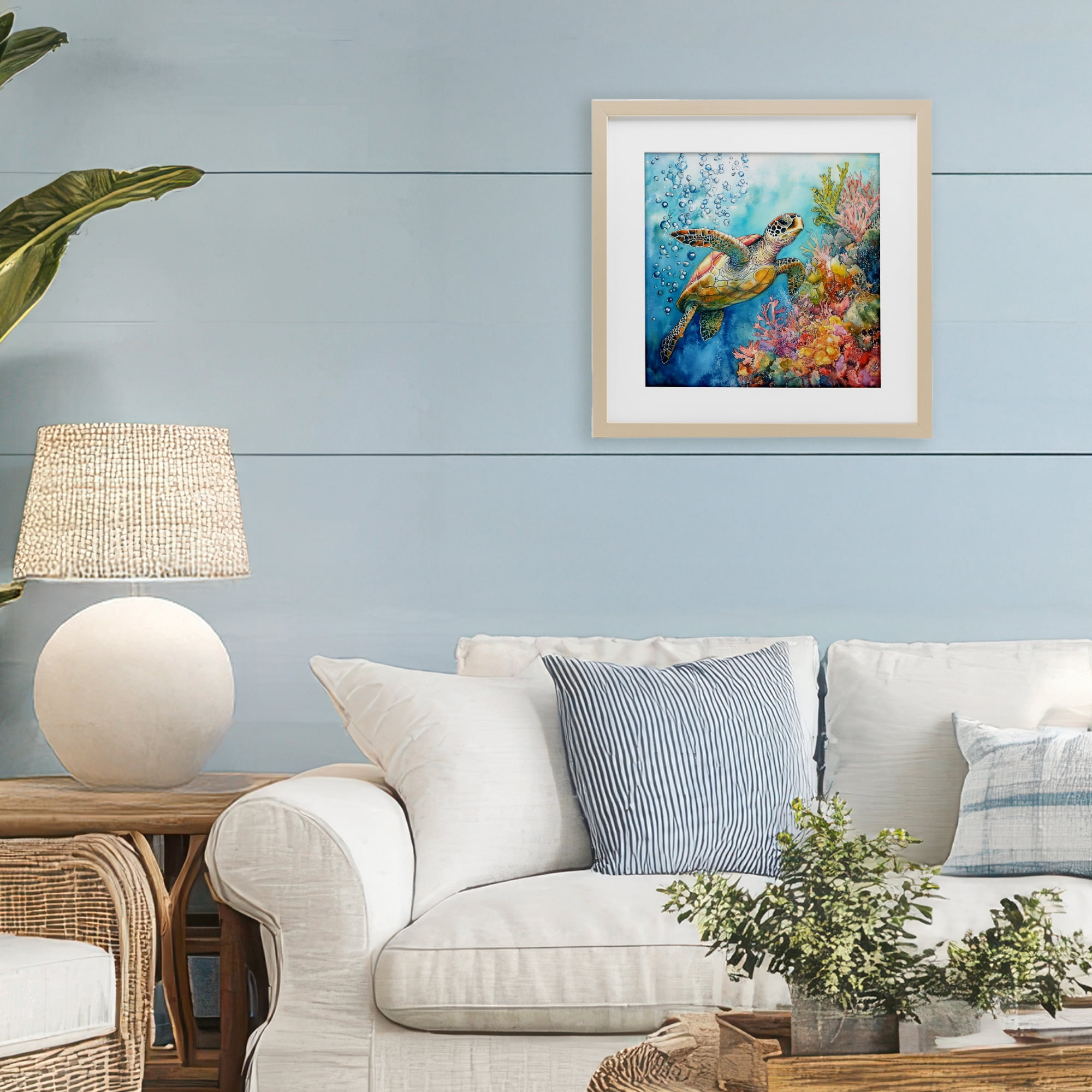 Stupell Industries Underwater Sea Turtle Bubbles Birch Framed Print Under Glass, design by Tina LeCour
