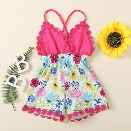 

Baby girl jumpsuit Toddler Baby Girls Ruffles Floral Printed Backless Suspender Romper Jumpsuit Fragarn