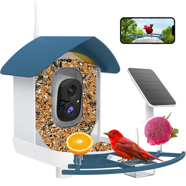 Bird Feeder with Camera,AI Identify Birds Species,Smart Bird Camera with Solar Powered,Auto Record FHD Bird Video in Backyard,Lawn,Instant Notif
