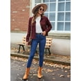 thumbnail image 2 of Womens Fashion Cropped Shackets Corduroy Button Down Crop Jackets Tops Long Sleeve Shirts Trendy 2025 Wine Red M, 2 of 6