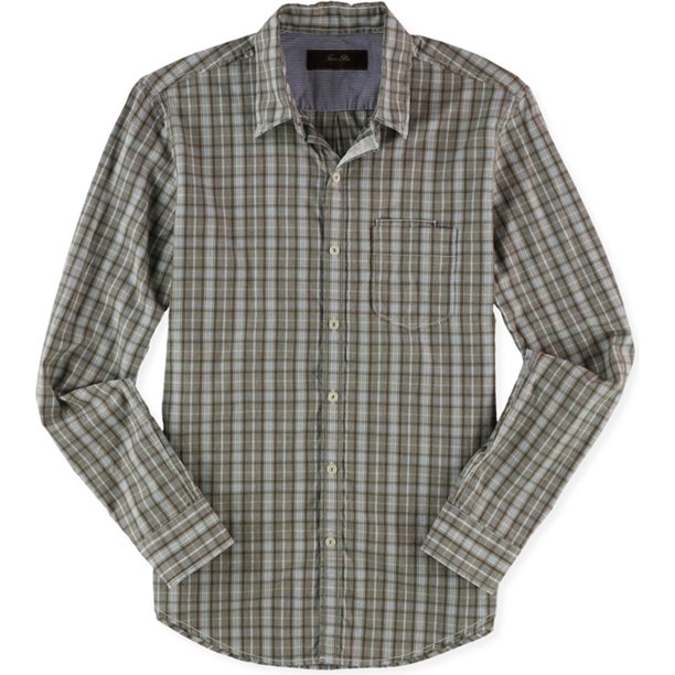 Tasso Elba - Camisa ajustada con botones para hombre, color marrón, pequeña Tasso Elba Botones al frente