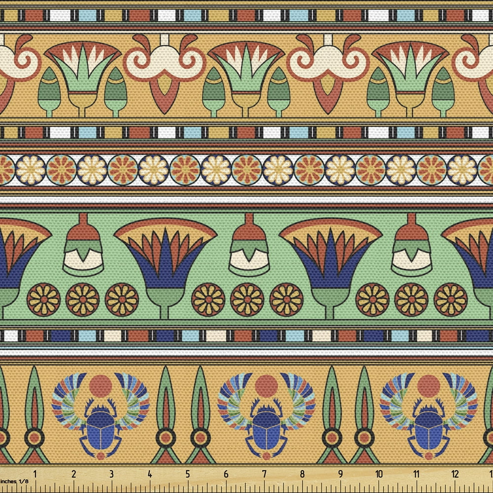 Egyptian Print Fabric by the Yard Upholstery, Motifs Pattern Lily