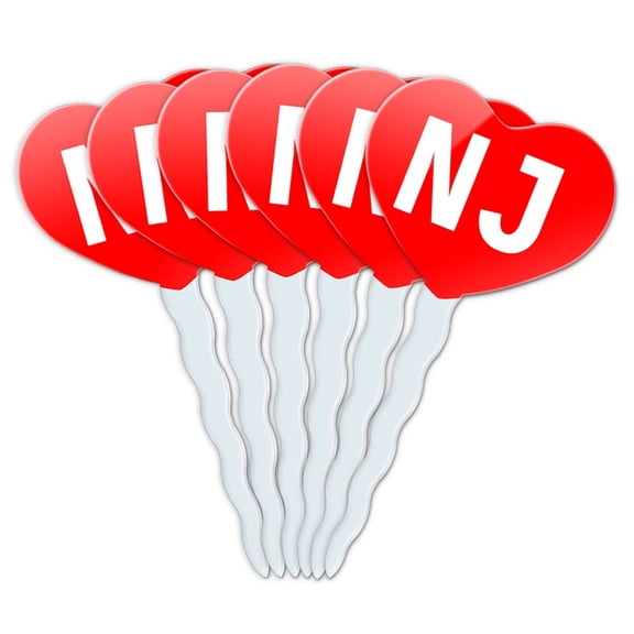 NJ Heart Love Cupcake Picks Toppers - Set of 6