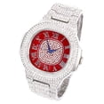 thumbnail image 3 of Charles Raymond Blinged Out Cuban Bracelet with Oblong Iced Out Look Hip Hop Wristwatch - ST10235SDR#C Silver Blood Red, 3 of 7