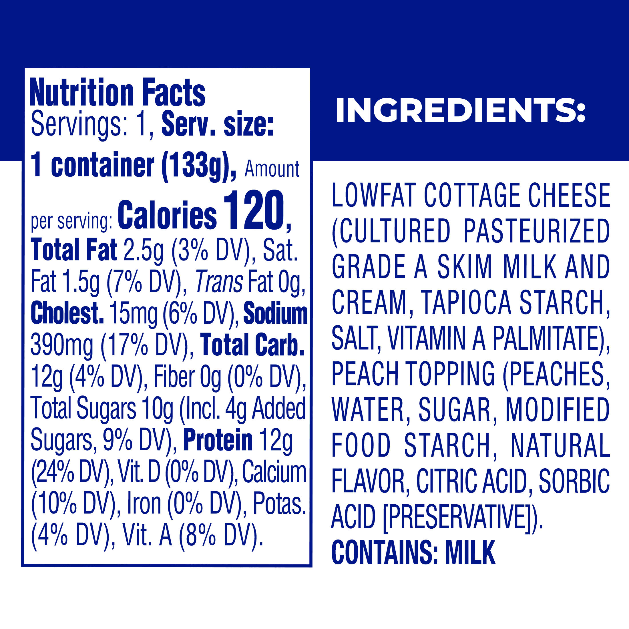 Knudsen Cottage Doubles Lowfat Cottage Cheese & Peach Topping with 2% Milkfat, 4.7 oz Cup