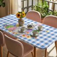 thumbnail image 3 of Easter Table Cloths for 4 Foot Rectangle Tables, Spring Watercolor Bunny Eggs Butterflies Blue Plaid Patio Waterproof Elastic Fitted Tablecloths, Washable Rectangular Table Cover for Camping, 3 of 8