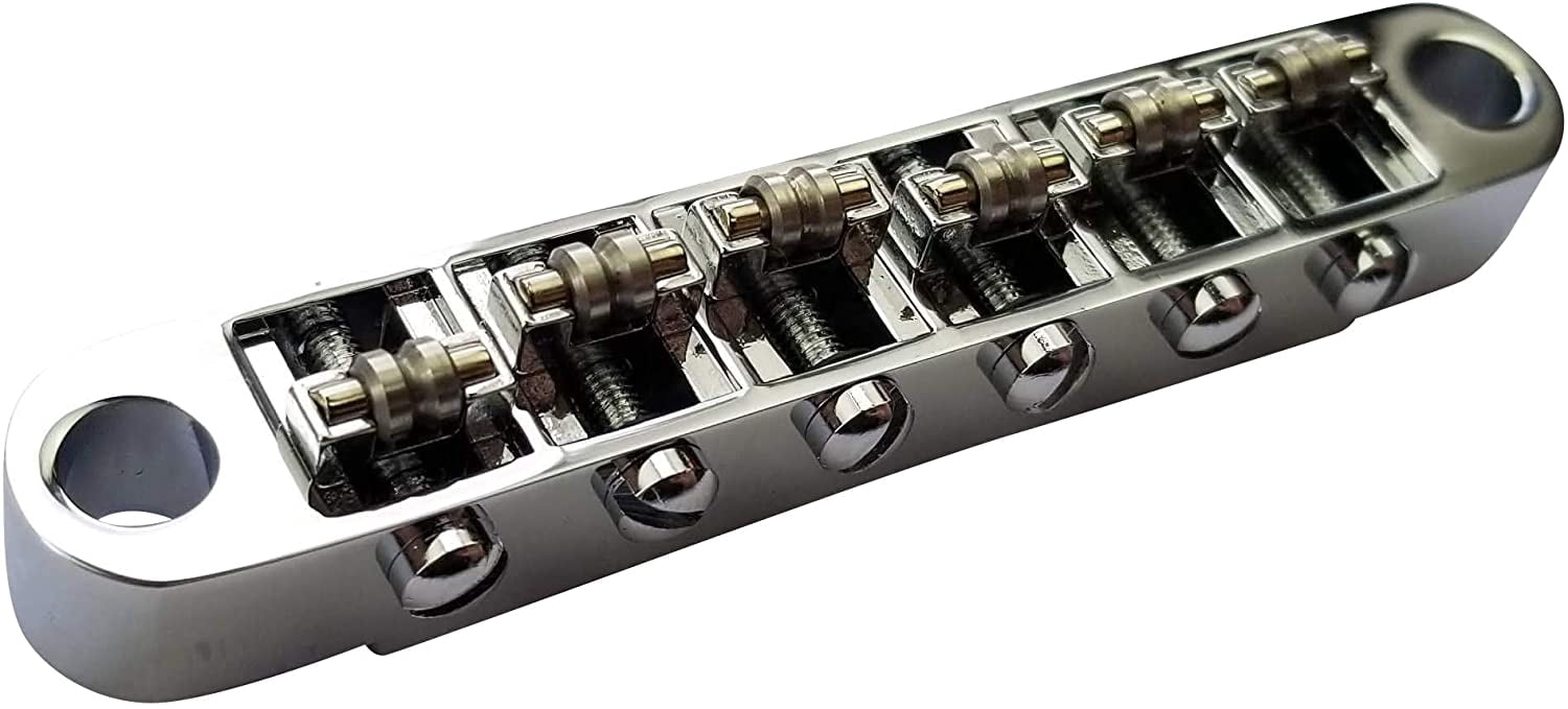 Long Beach Music Tune-O-Matic Bridge, 6 Roller Saddles, for Epiphone Les Paul Style Guitars, Chrome
