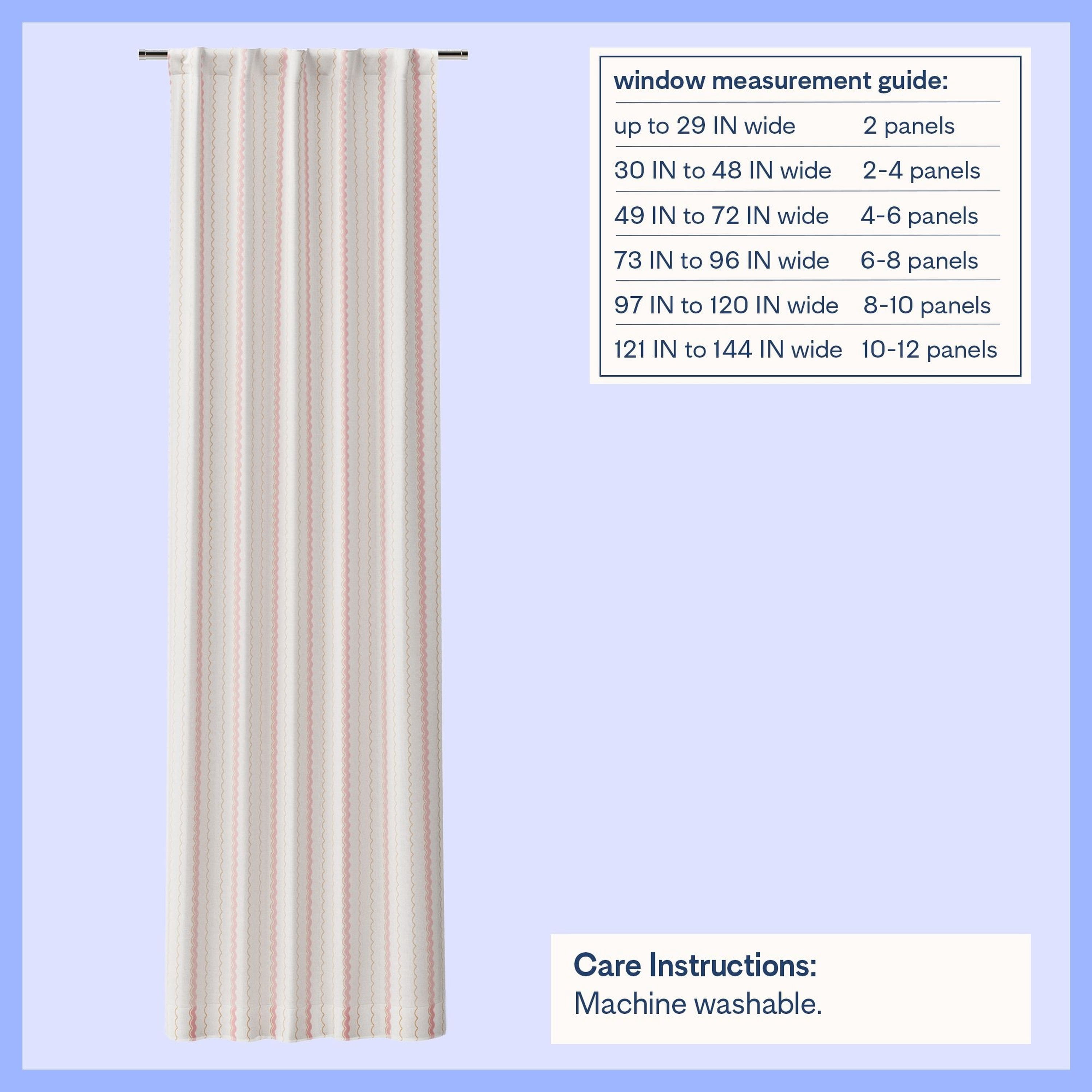 Mainstays Kids White and Pink Scallop Stripe Sheer Overlay Blackout Rod Pocket with Back Tabs Single Curtain Panel, 38" W x 95" L