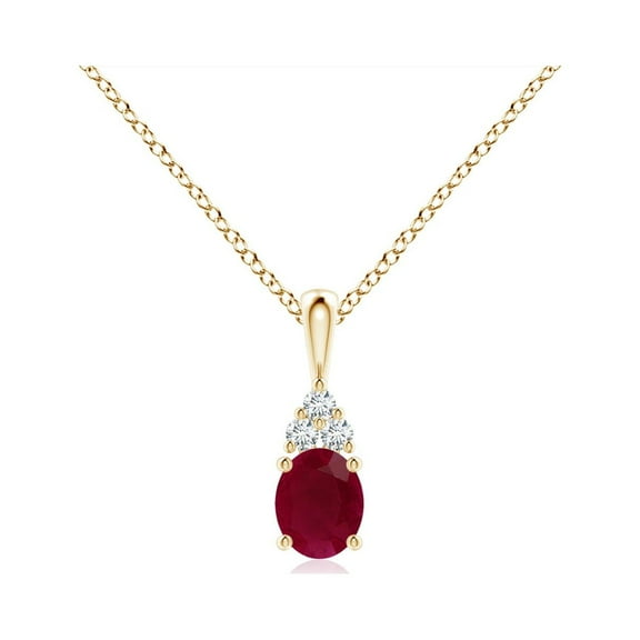 ANGARA Natural Oval Ruby Solitaire Pendant with Trio Diamond in 14K Yellow Gold for Women (Size-5x4mm) | July Birthstone, Birthday, Anniversary, Jewelry Gift for Women | Natural Ruby Necklace