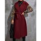 thumbnail image 5 of Chaqueta larga de lana cómodas mangas farol con lazo en la cintura abrigo largo para mujer solapa grande patrón étnico cálido para ir de compras ANGGREK Otros, 5 of 7