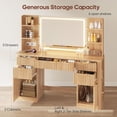 thumbnail image 7 of Afuhokles Fluted Makeup Vanity Desk with Lighted Mirror and 5 Drawer, Modern Dressing Table with Charging Station for Bedroom, Oak, 7 of 7
