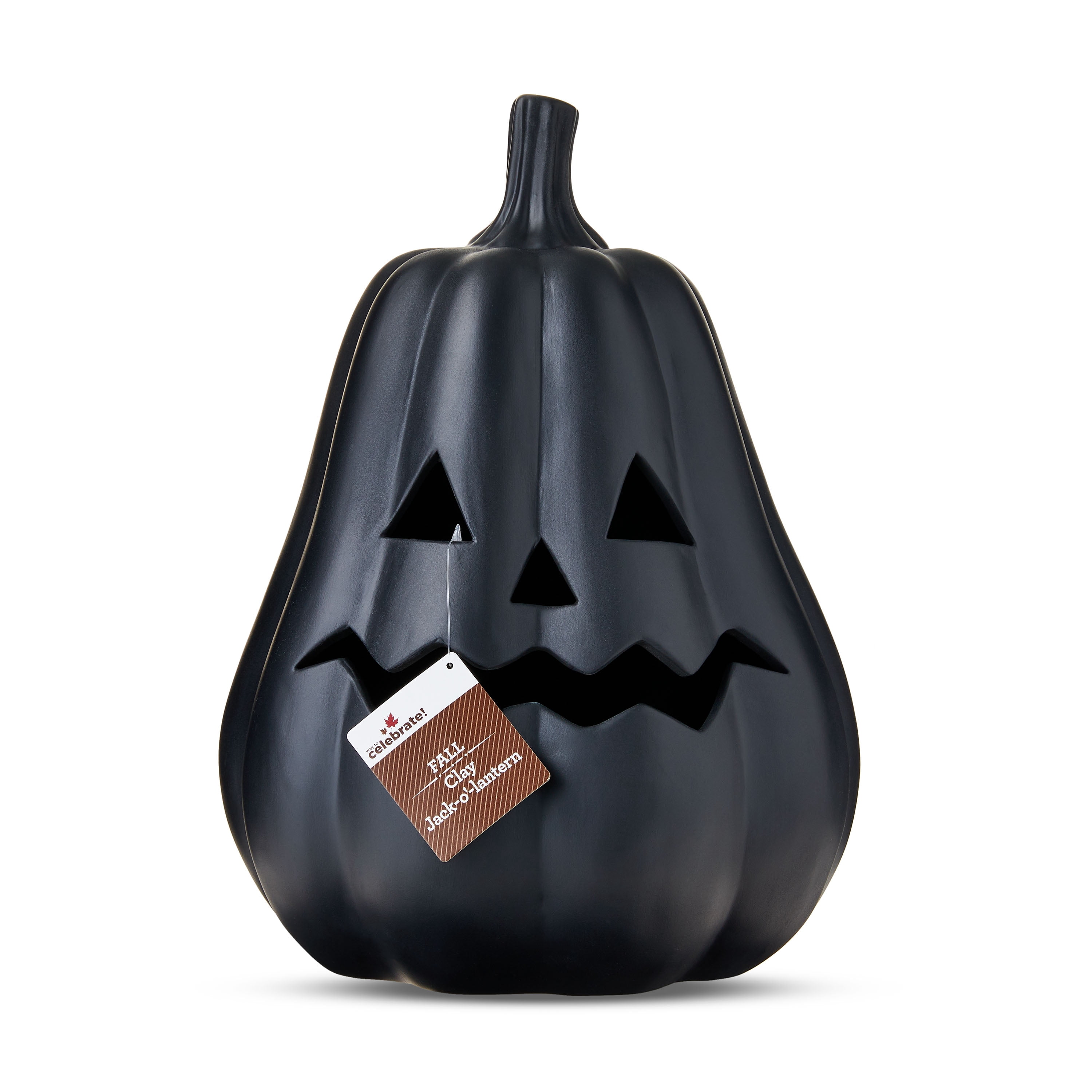 Clay Pumpkin Jack-o'-Lantern Tabletop Decor, Black, 13", Fall Indoor by Way To Celebrate