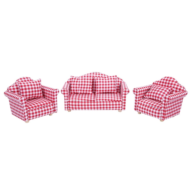 Juego de cojines para sofá a cuadros en miniatura para casa de muñecas 1:12, accesorio, muebles de habitación, juguete