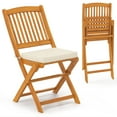 thumbnail image 1 of Costway Outdoor Folding Chairs Set of 2 Acacia Wood High-Back Chair with Seat Cushions Beige, 1 of 8