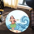 thumbnail image 3 of Hawaiian Hula Dance Cartoon Hibiscus Wave Round Carpet - AH, 3 of 5