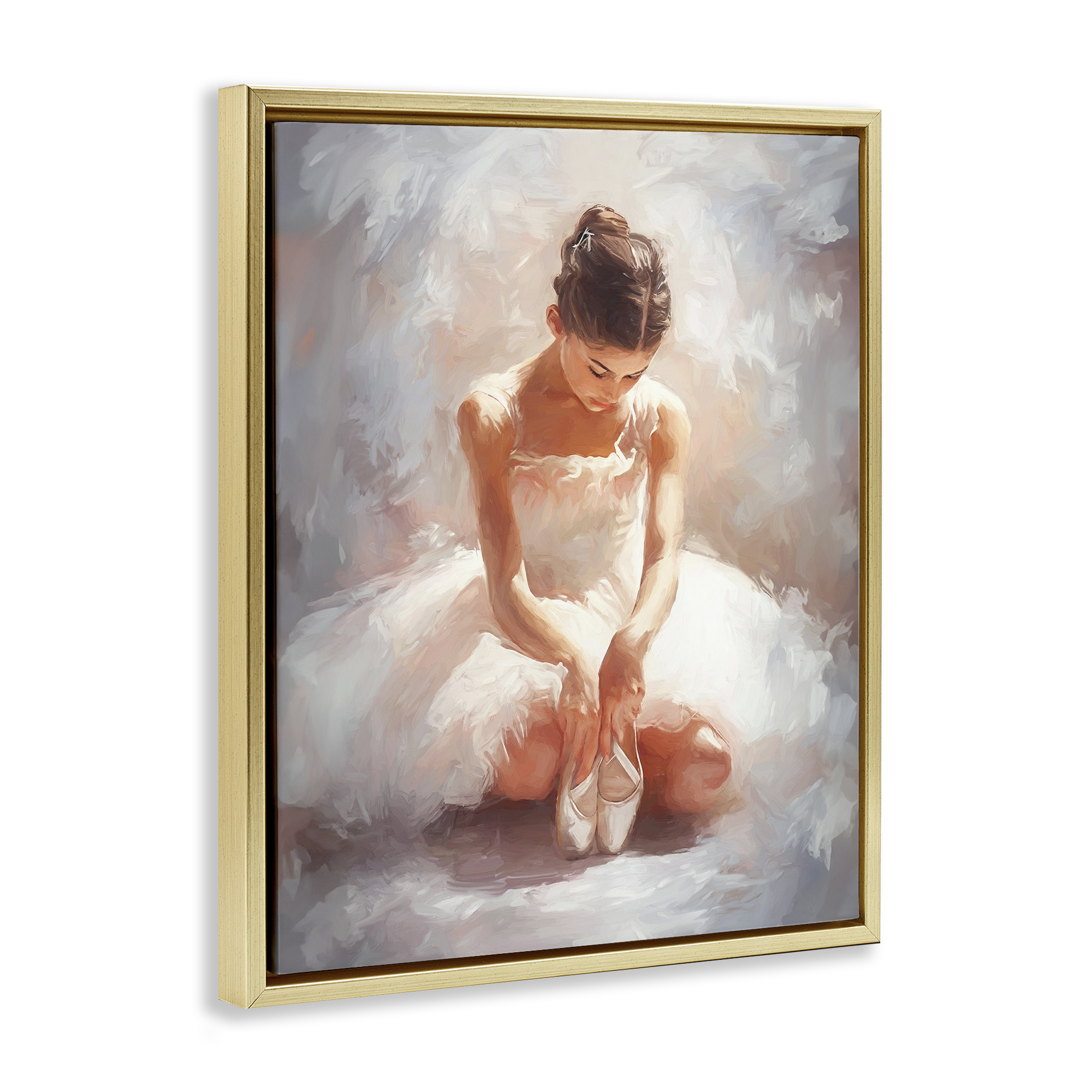 Stupell Industries Serene Ballerina Portrait Novelty Painting Gold Floater Framed Art Print Wall Art, 25 x 31