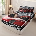 thumbnail image 2 of Castle Fairy Bright Red Racer Zipper Full Size Comforter Sets with Fitted Sheet and 2 Pillowcases for Teenager,Race Track Graphic Zipper Bedding Set,Crimson Gray Tone,4pcs,Black Reversible, 2 of 6